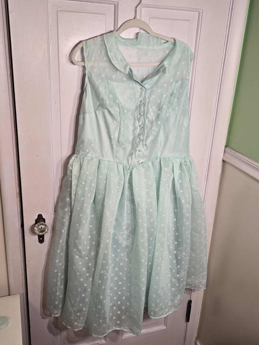 Unique Vintage Mint Polka Dot Sleeveless Party Dress Size 1X
